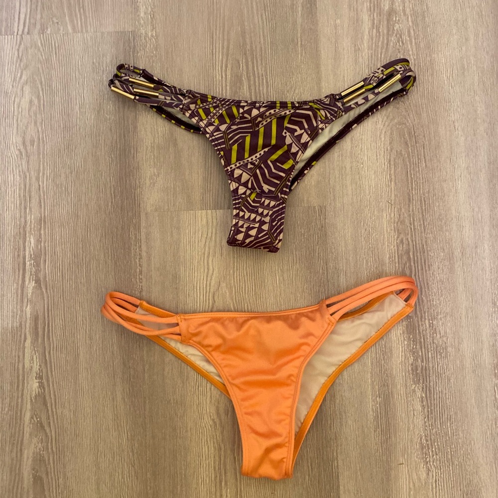 2 Victoria’s Secret XS ruched strapy itsy bikini bottoms